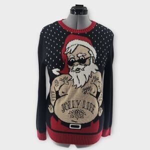 Ugly Christmas Sweater Women's S Crew Neck "Thug" Jolly Life Santa Tatted Funny